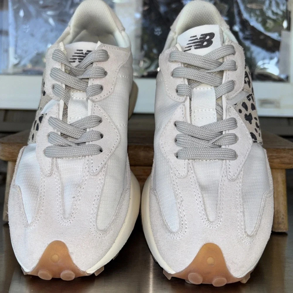 New Balance 327 Off White Moonbeam Leopard Beige Cream Suede  Size 5.5/38 EUC!